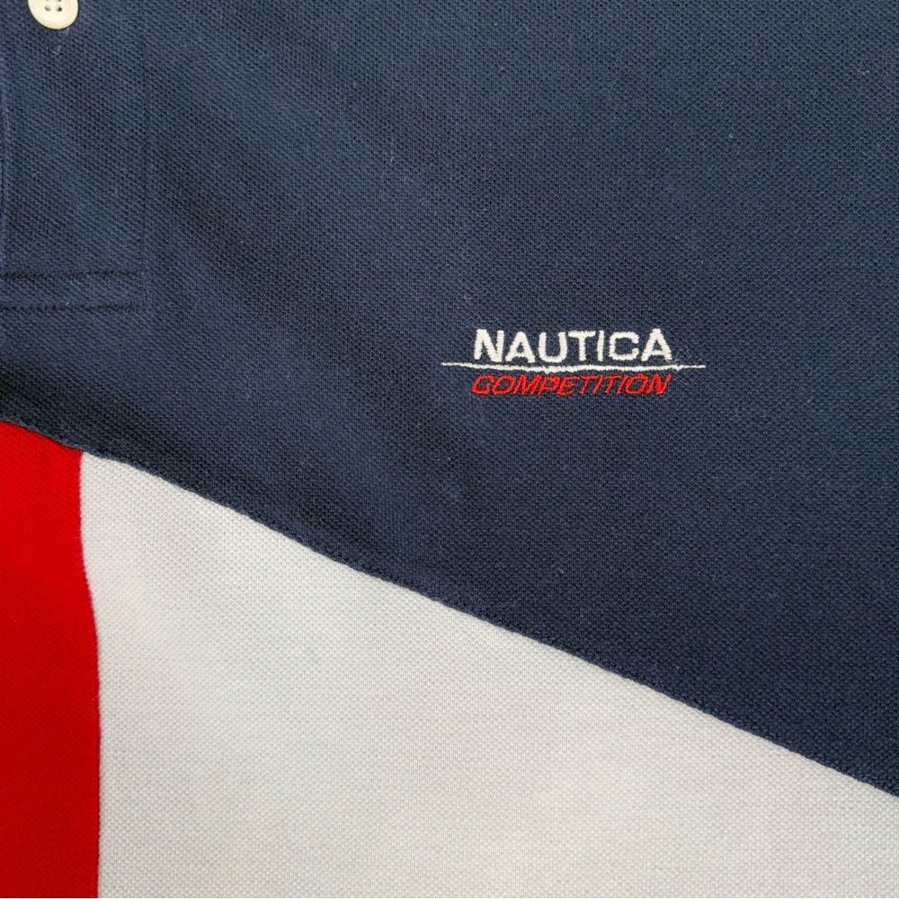 90s Nautica Competition Polo XXL Flag Shirt Colorblock HipHop Y2K Streetwear USA - Picture 6 of 15